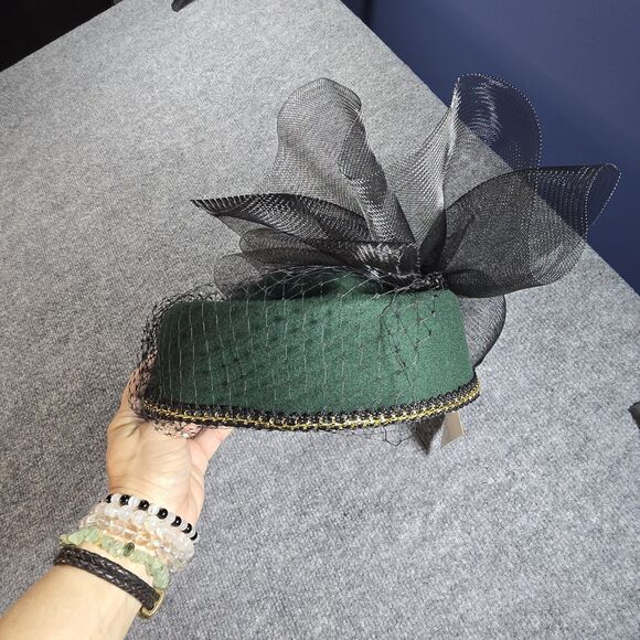 Vintage Wool Pillbox Hat Green Veil Jackie O Style Wedding Church Fascinator NWT main image 5